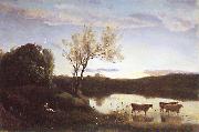 Jean Baptiste Camille  Corot L'Etang aux trois Vaches et au Croissant de Lune oil painting on canvas